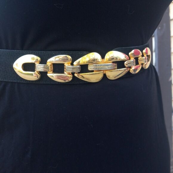Vintage Roberto Dalpra Leather Belt-Size 36-Gold Chain Buckle-Adjustable-Chic - Picture 2 of 8